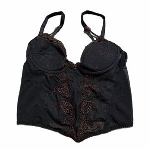 90s/Y2K European Vintage TCM Lace Paisley Embroidery Corset Black/Brown 34B S/M
